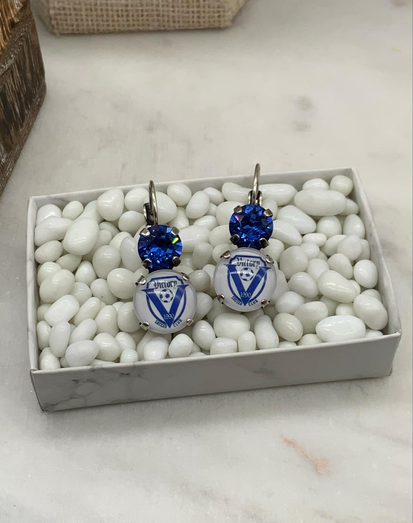 12mm Earrings - Blue Crystal and Victory Custom Piece