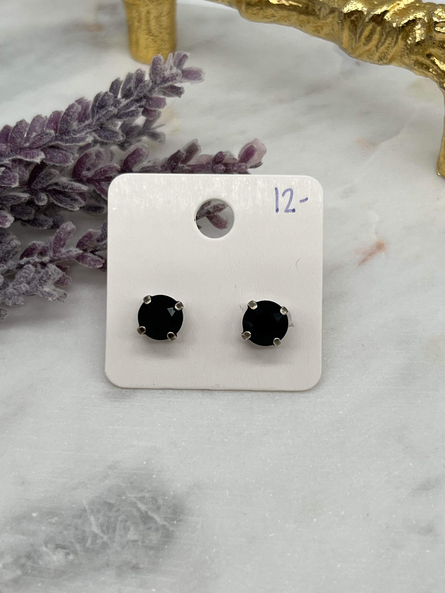 8mm Jet Black Earrings