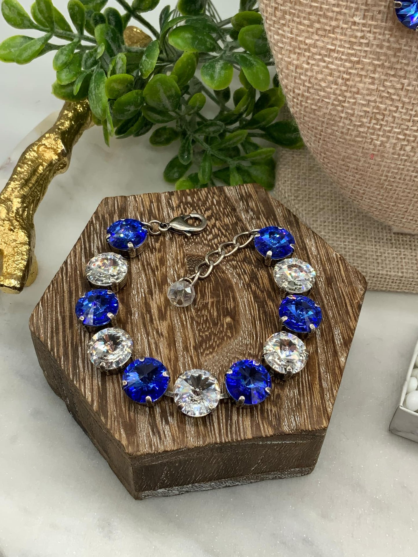 VICTORY FUNDRAISER - 12mm Full Blue and Crystal Necklace and Matching pieces