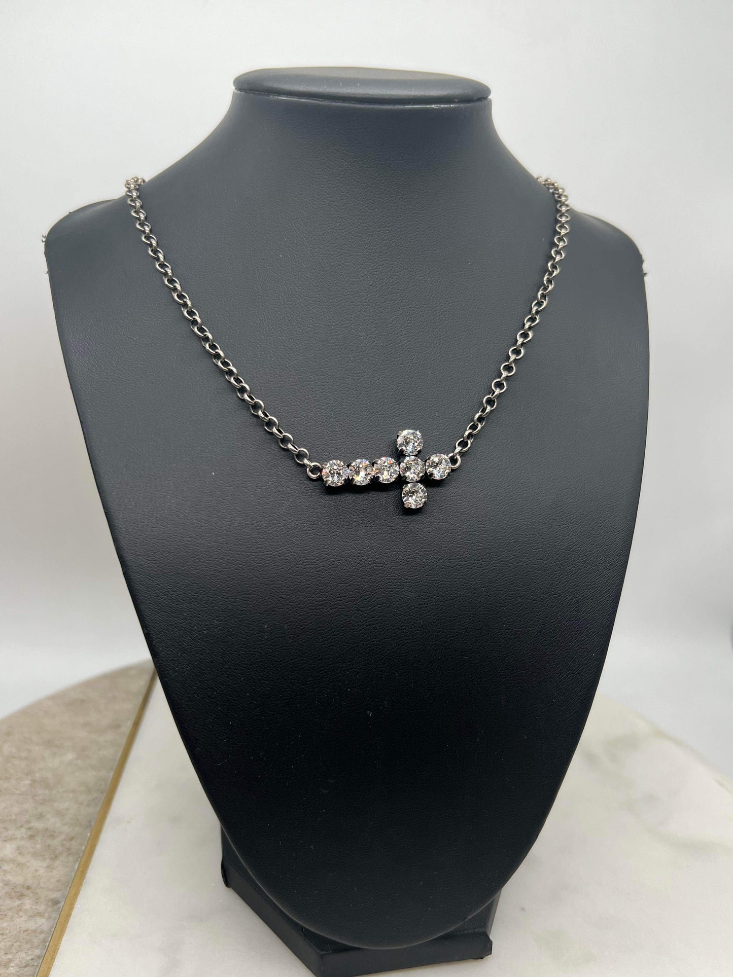Crystal Side Cross Necklace