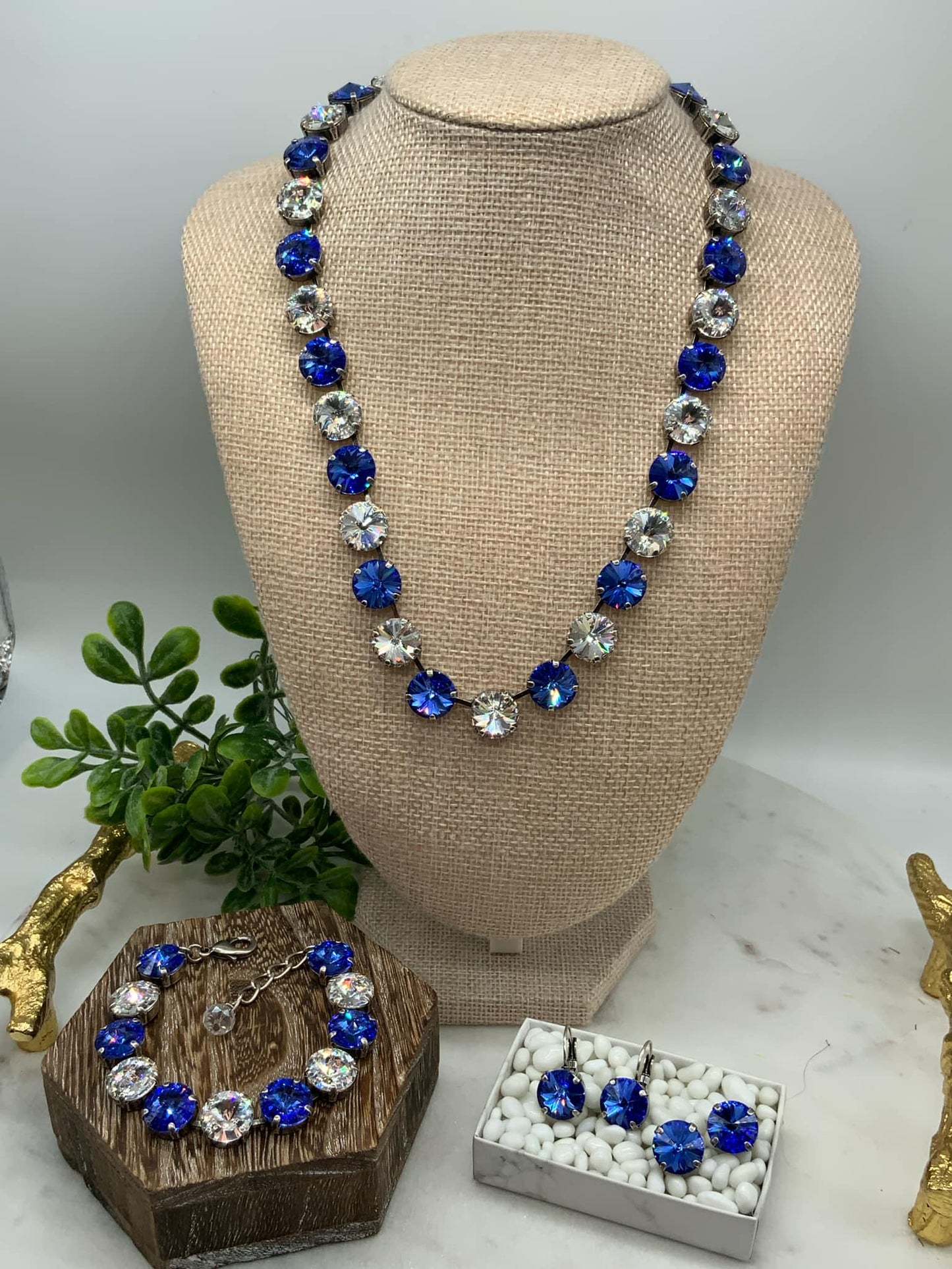 VICTORY FUNDRAISER - 12mm Full Blue and Crystal Necklace and Matching pieces