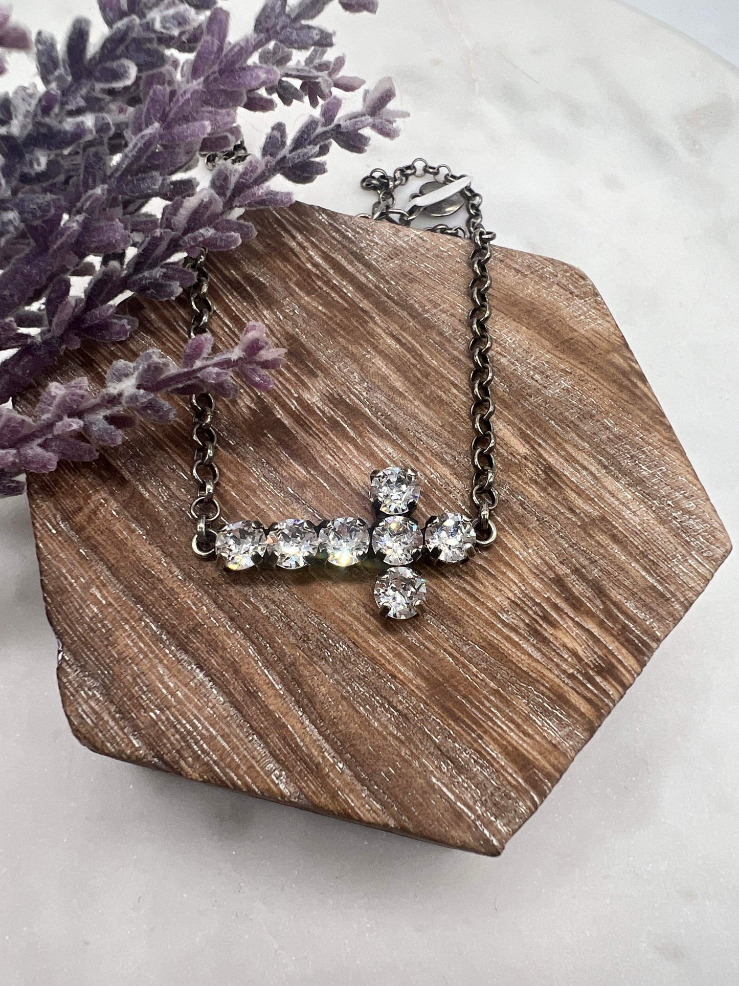 Crystal Side Cross Necklace