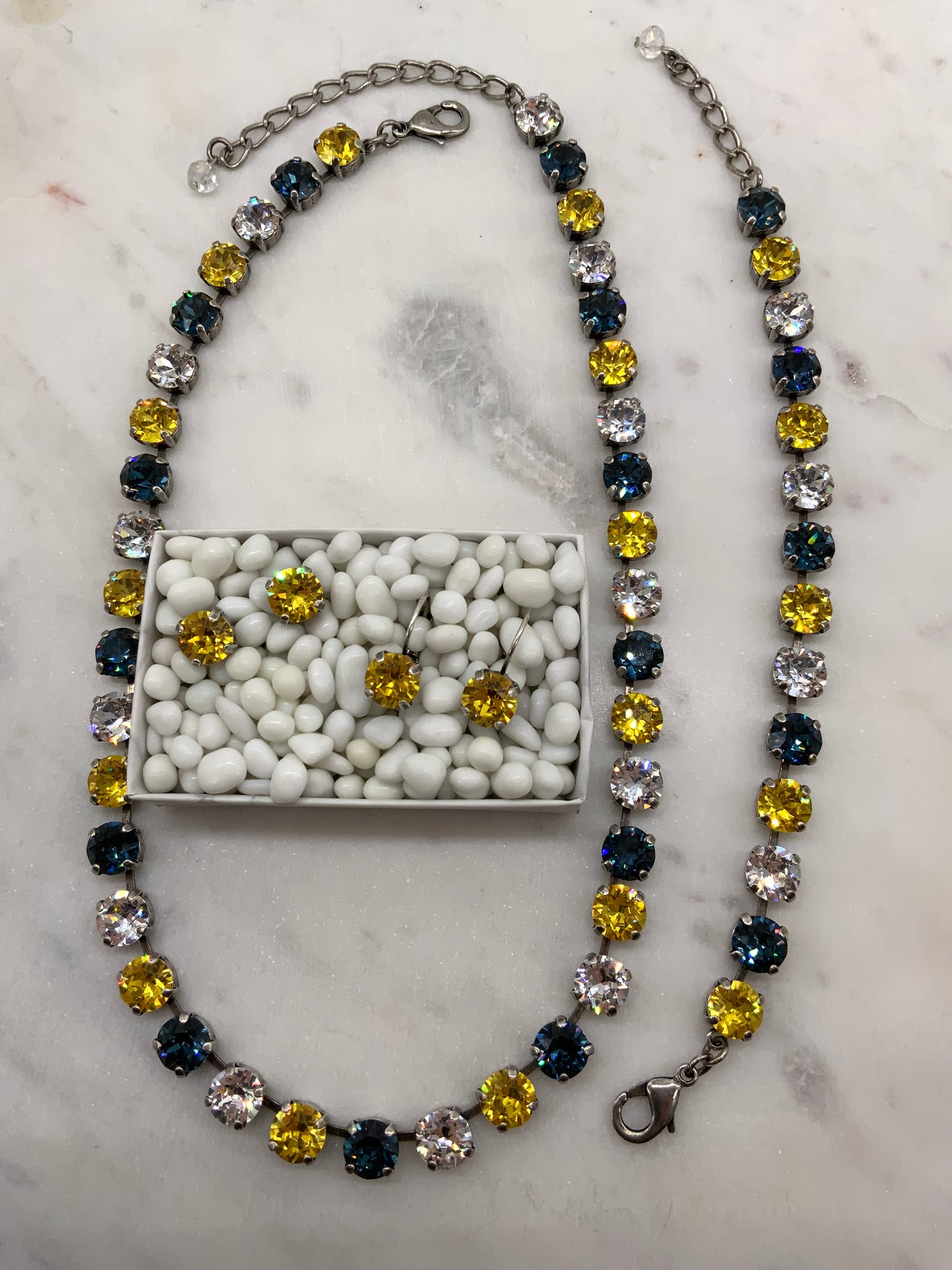 8mm Montana Blue , Golden Topaz and Crystal Set
