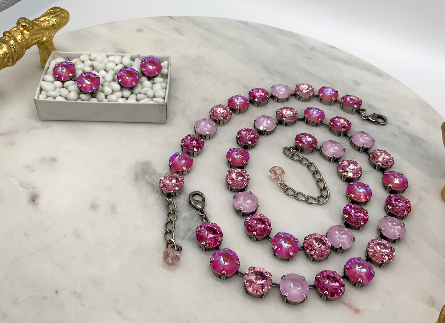 12mm Shades of Pink Full Necklace and Matching pieces