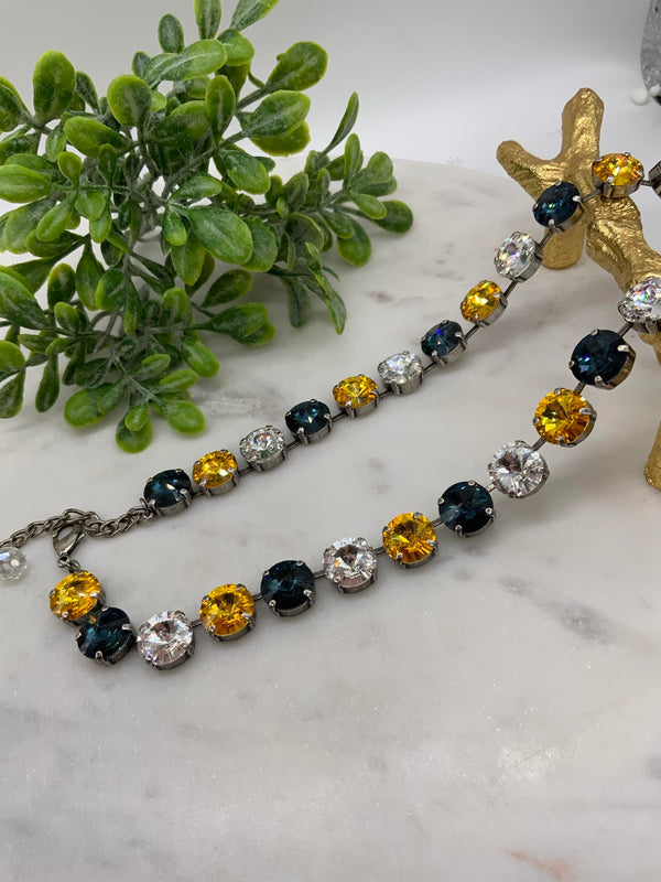 12mm Blue, Crystal, and Topaz (Yellow) Bracelet and Matching Necklace / Earrings