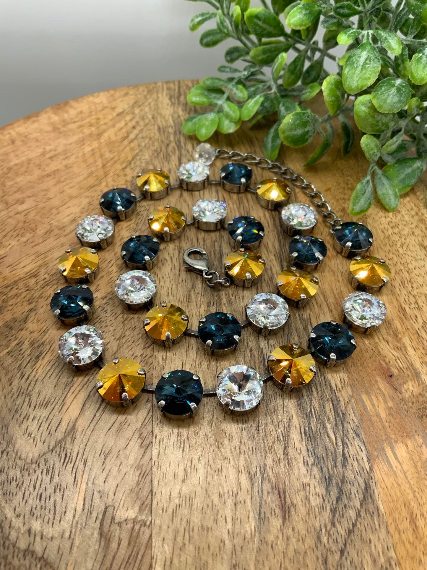 12mm Montana Blue, Metallic Gold , and Crystal Set