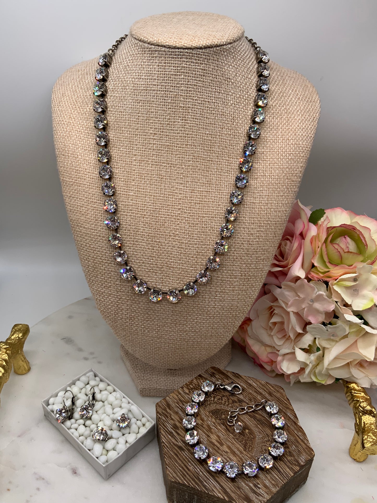 8mm Full Crystal Necklace and Matching Bracelet / Earrings