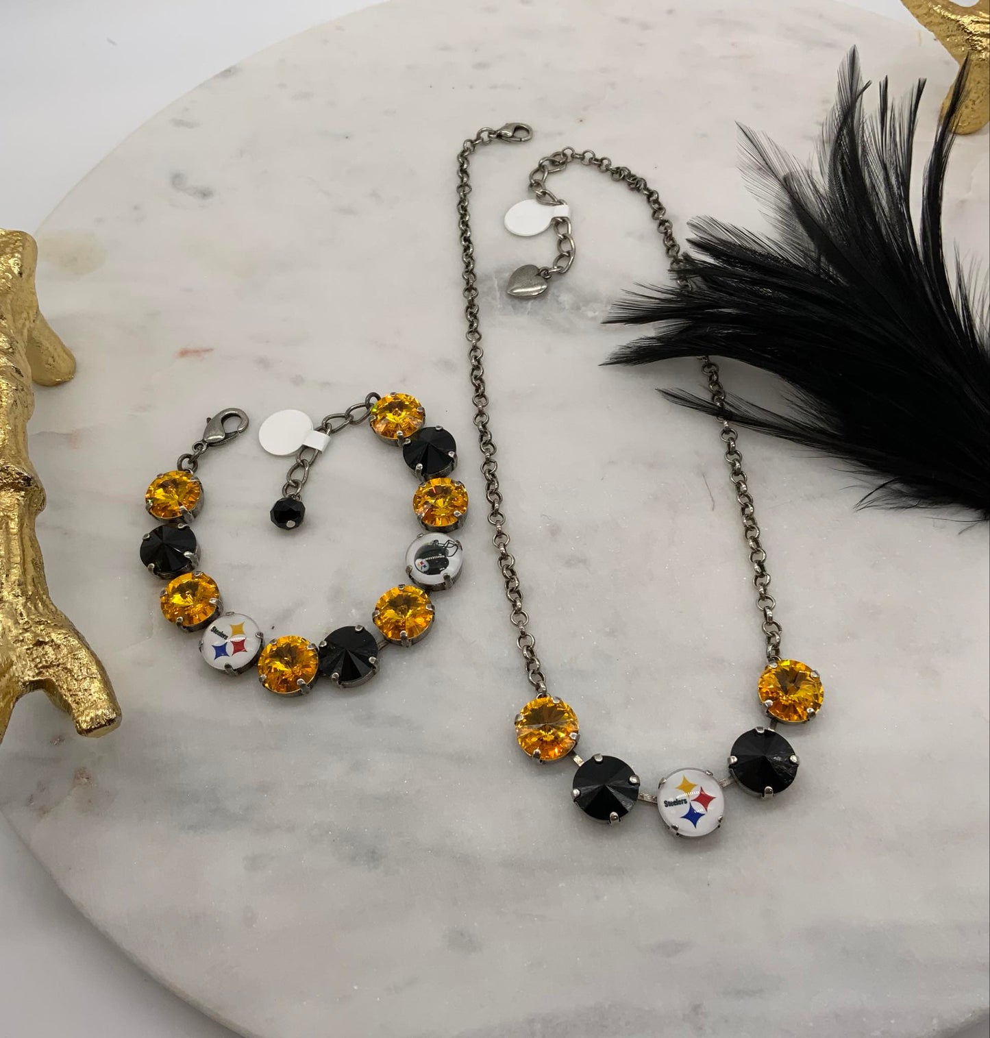 Black & Gold 5 stone Necklace