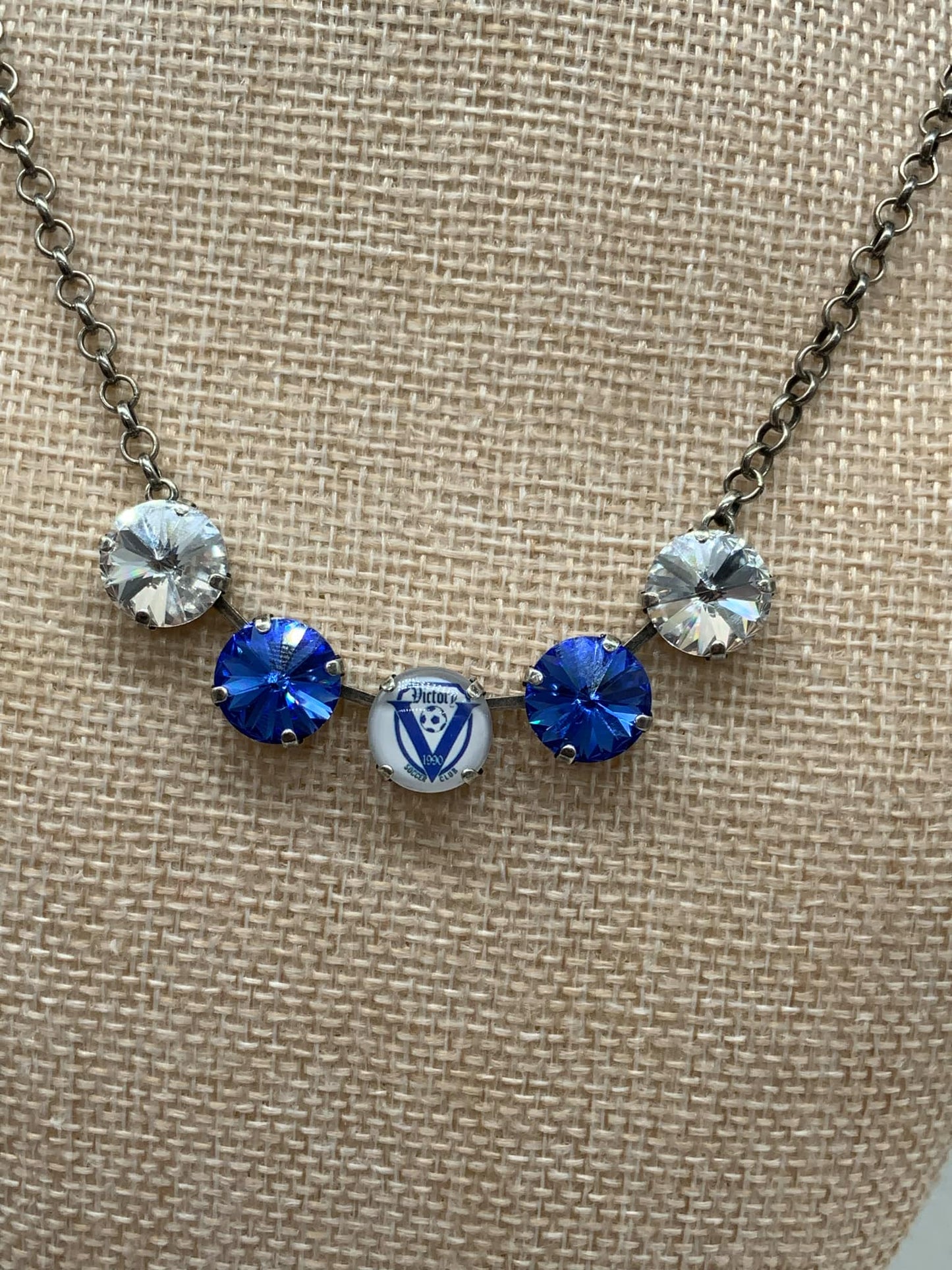VICTORY FUNDRAISER - 12mm 5 Stone Blue and Crystal Necklace with VICTORY Custom Bead and Matching pieces