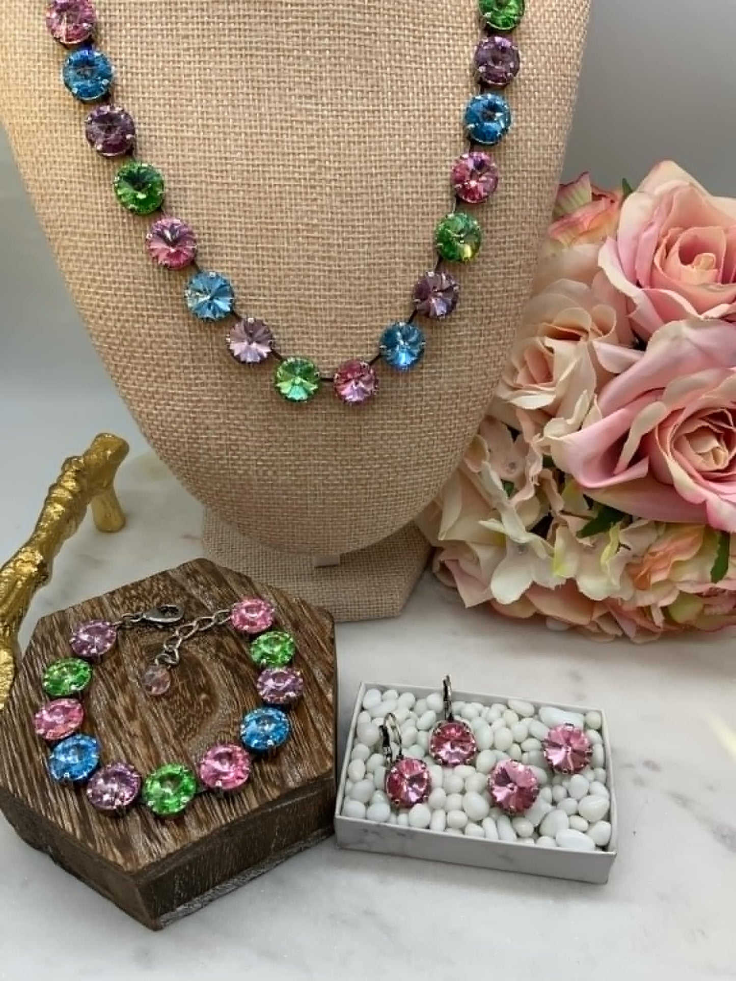 12mm Multicolor Full Necklace and Matching Bracelet / Earrings