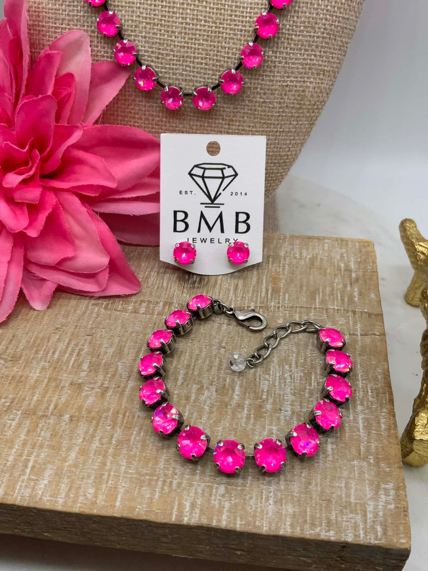 8mm Full Hot Pink Necklace and Matching Bracelet / Earrings