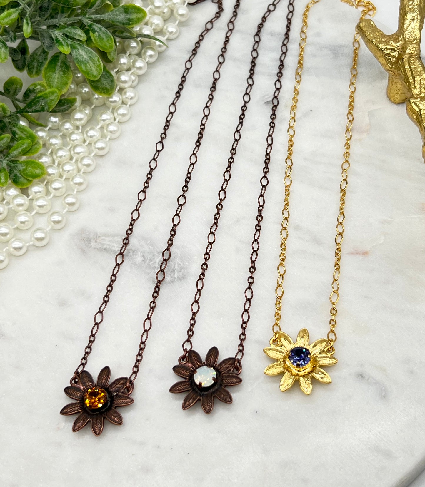 White Opal Flower Necklace