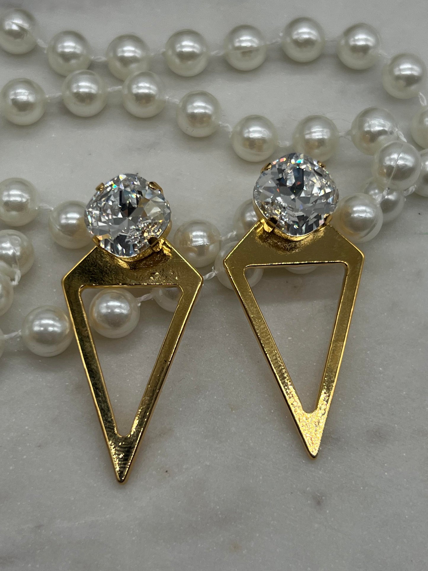 Crystal Gold Triangle Earrings