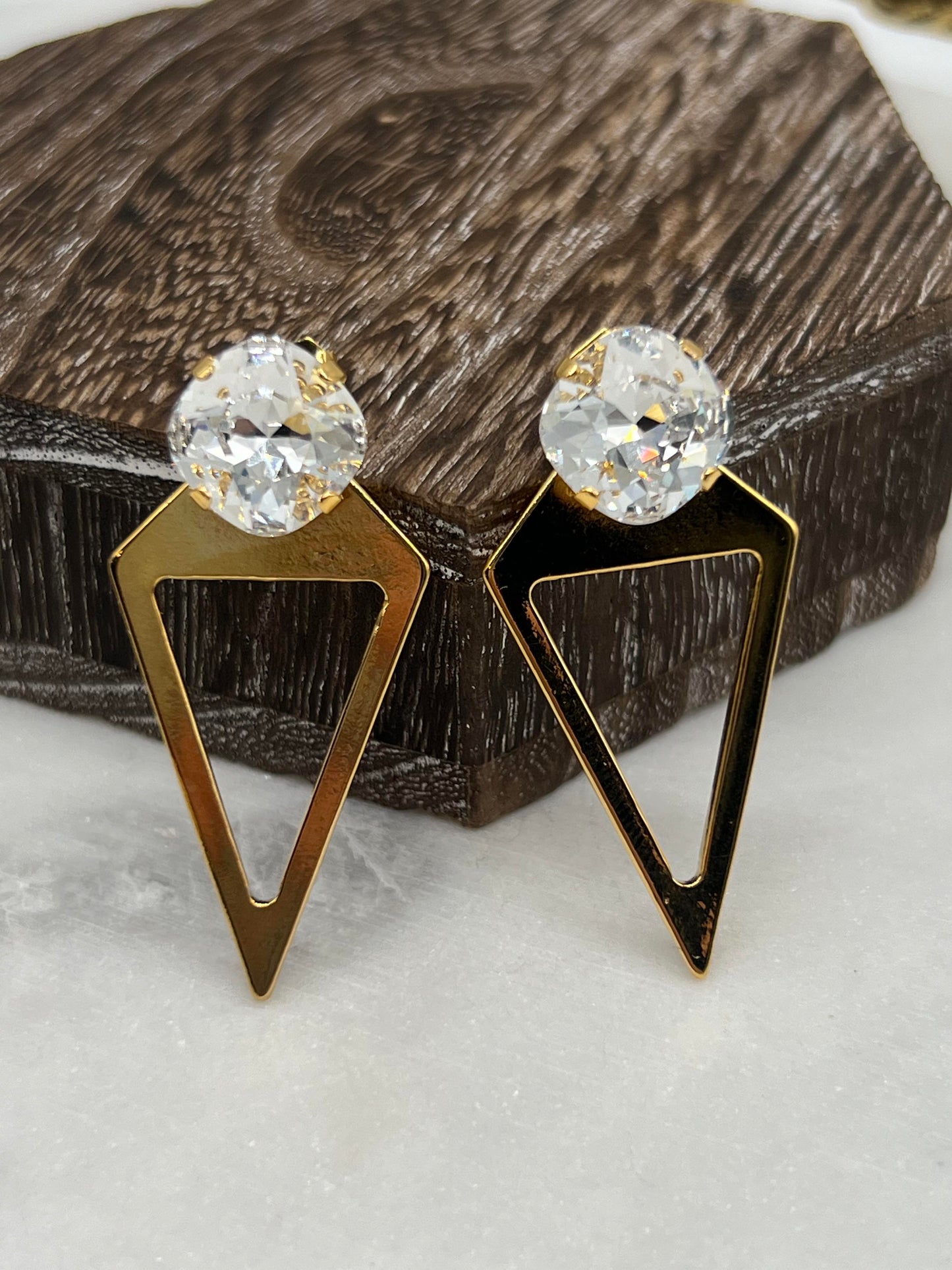 Crystal Gold Triangle Earrings