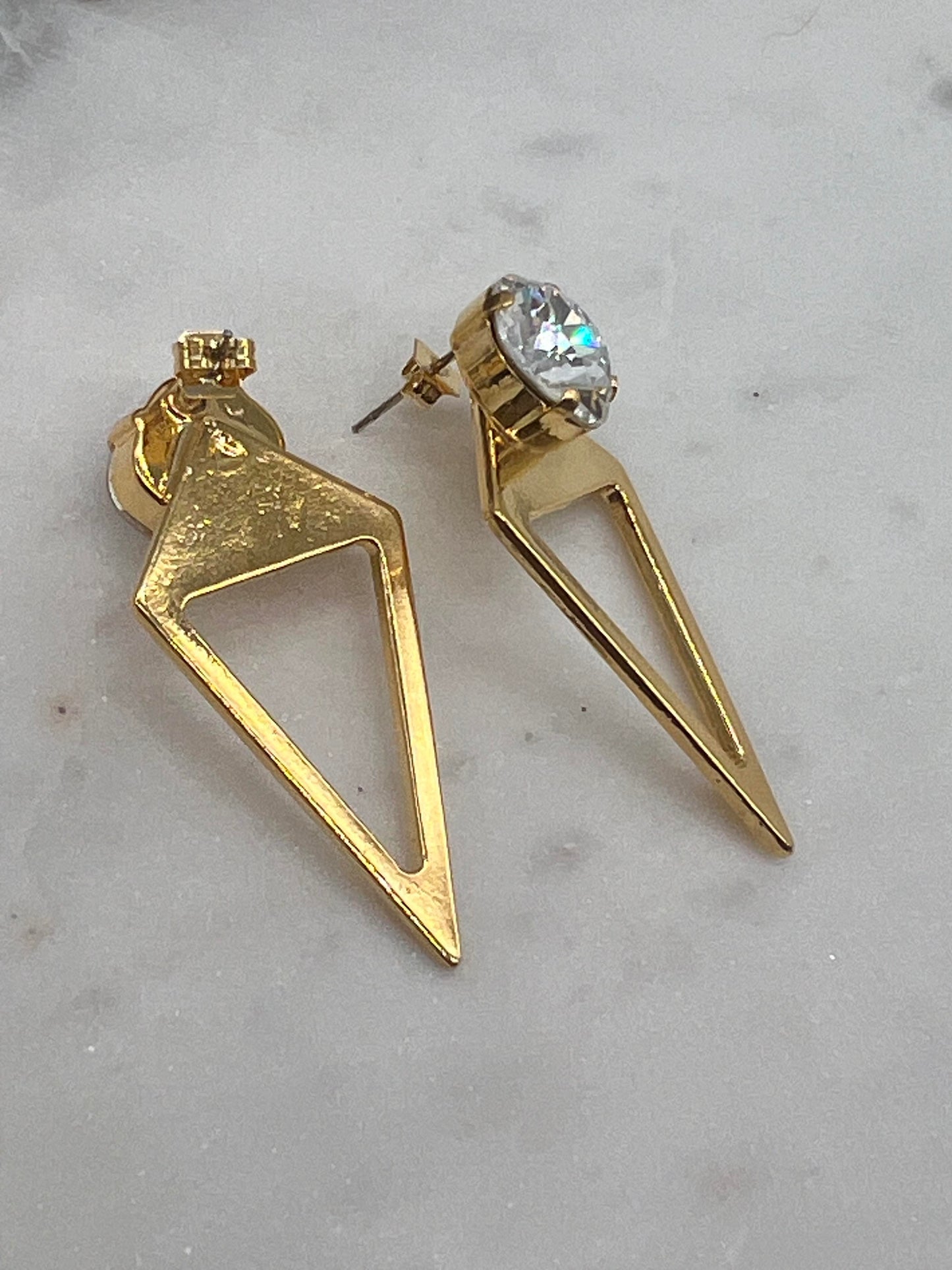 Crystal Gold Triangle Earrings
