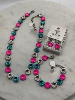 12mm Hot Pink and Turquoise Full Necklace and Matching pieces