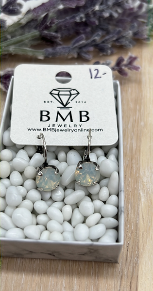 8mm dangle earrings- White Opal