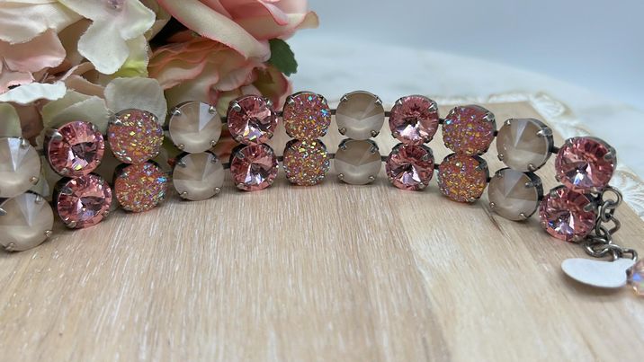Double 12mm bracelet $80 Ivory cream, light rose, pink druzy