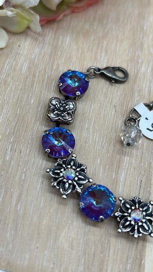 Specialty Bracelet - Purple/Blue Crystal With Silver Accent Pieces