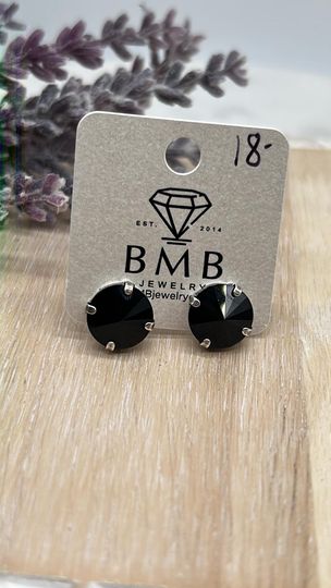 12mm Stud Earrings - Jet Black