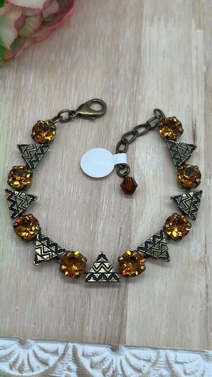 Topaz Crystal Bracelet Set in Antique Brass