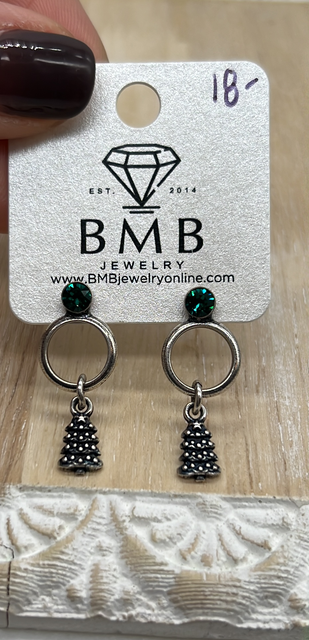Christmas Tree Studs with Emerald Green Crystal