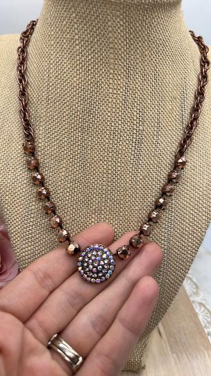 Medallion Necklace - Antique Copper Rose gold and Crystal AB