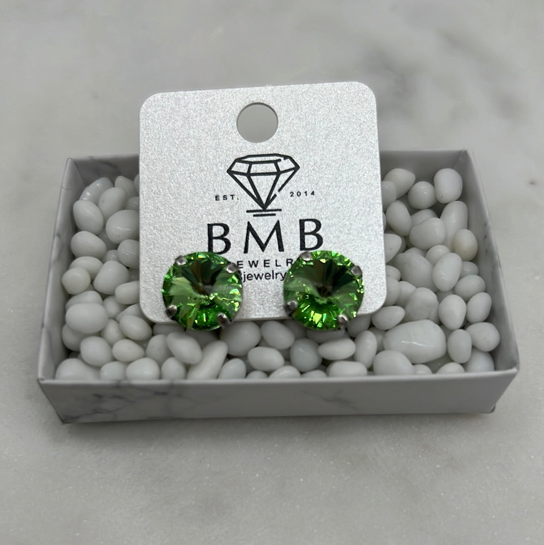 12mm Stud Earrings - Peridot Green