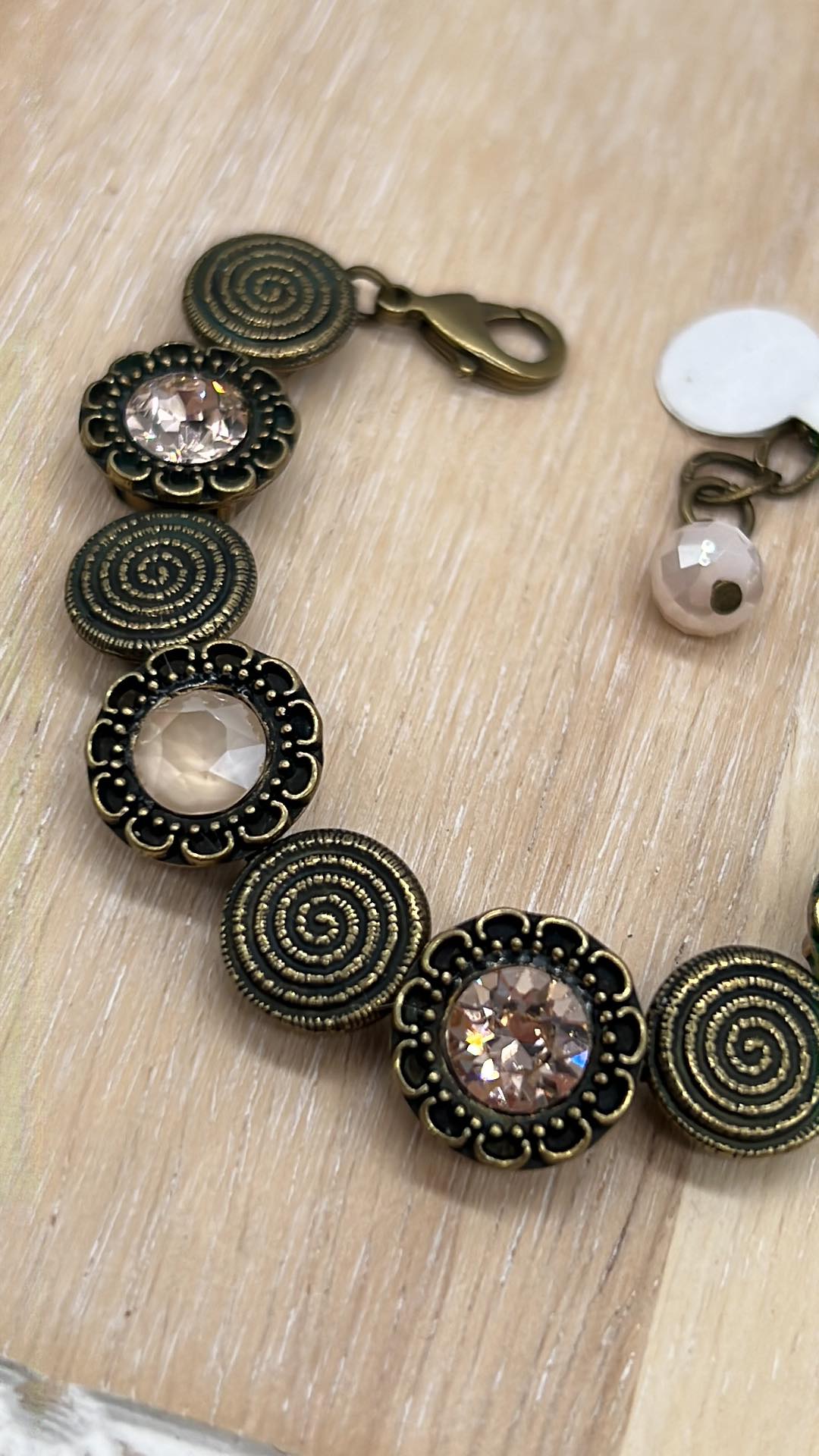 Swirl Bracelet - Antique Brass with Silk and Ivory Cream