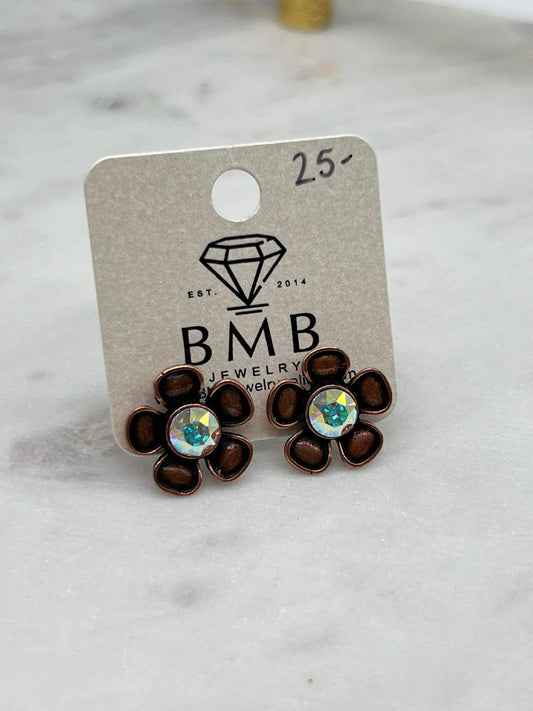 Copper AB Flower Stud Earrings