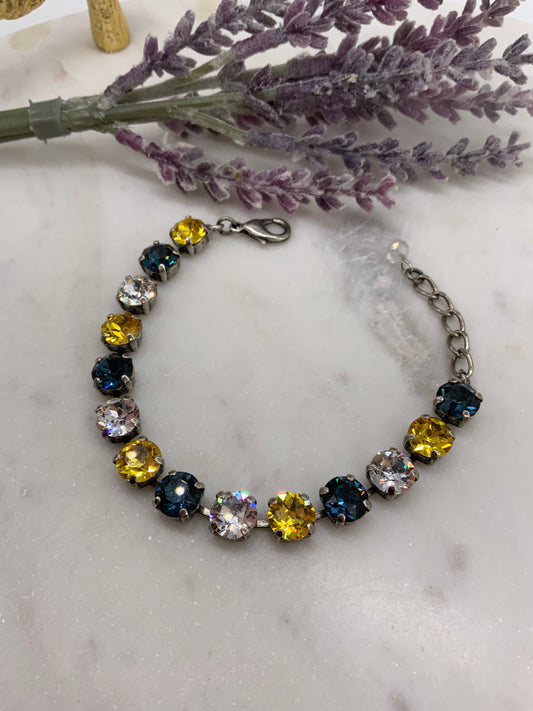 8mm Bracelet with Montana Blue, Golden topaz, and Crystal