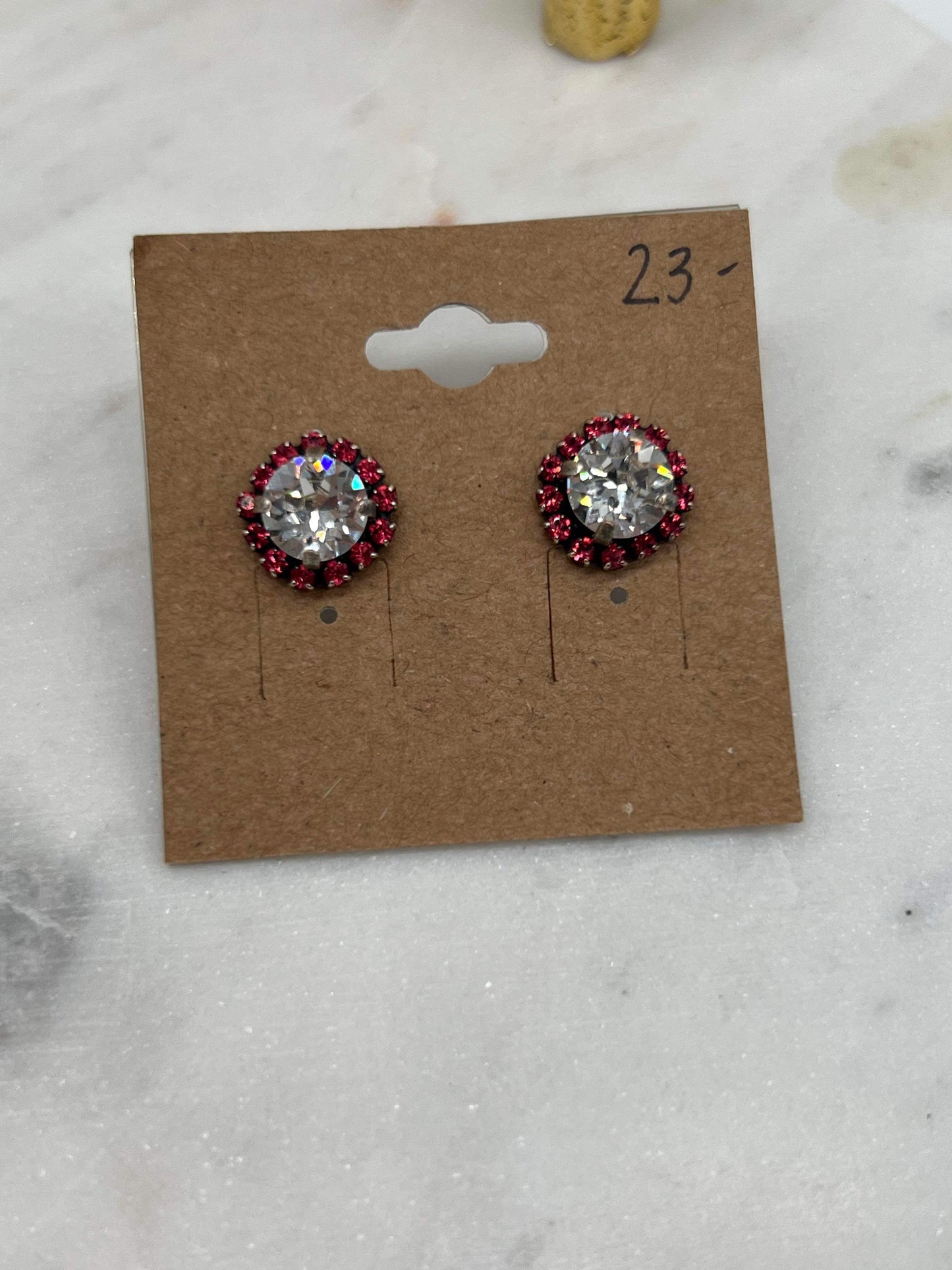 Crystal and Pink Halo Stud Earrings