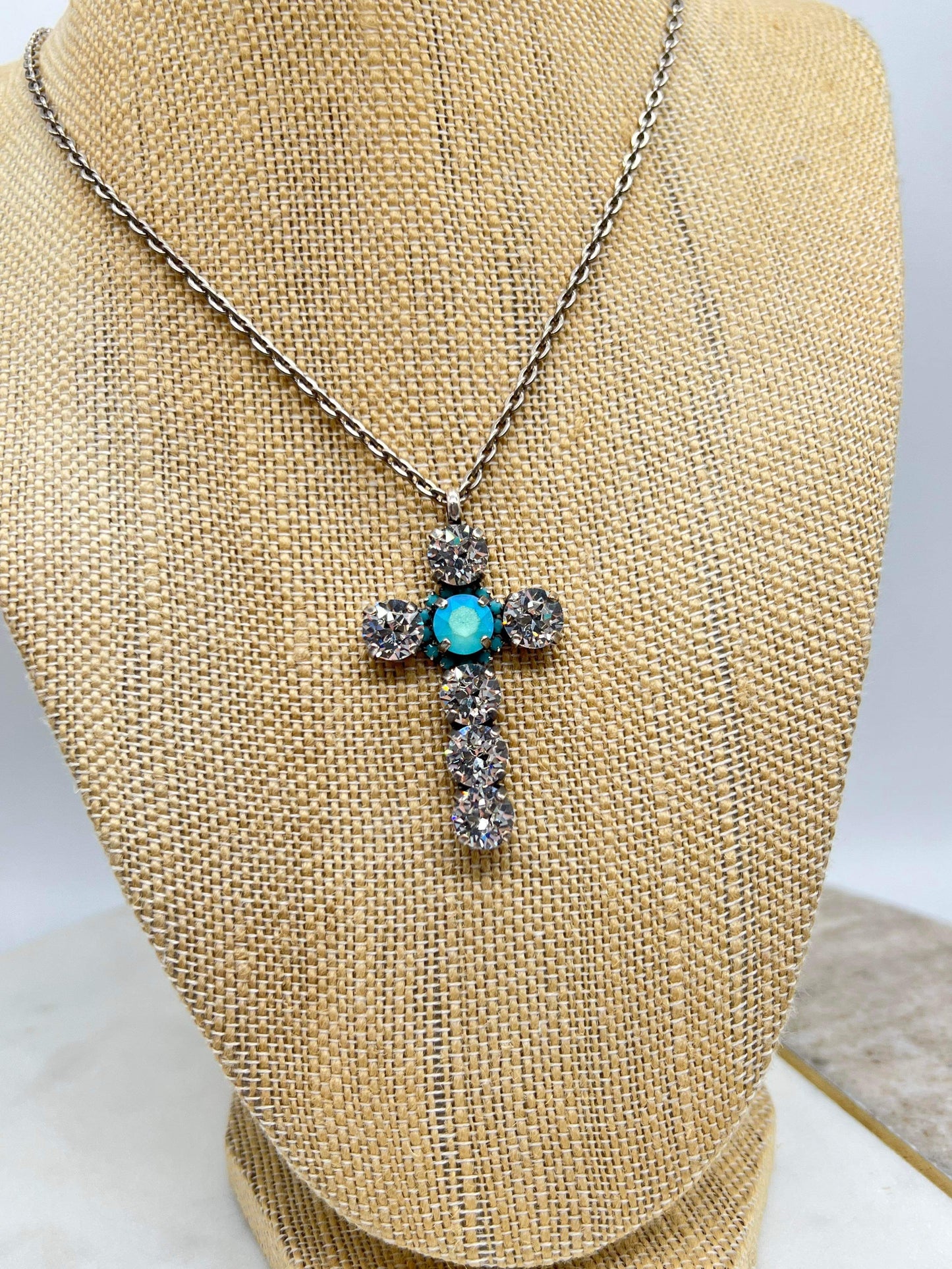 Crystal & Turquoise Cross Necklace