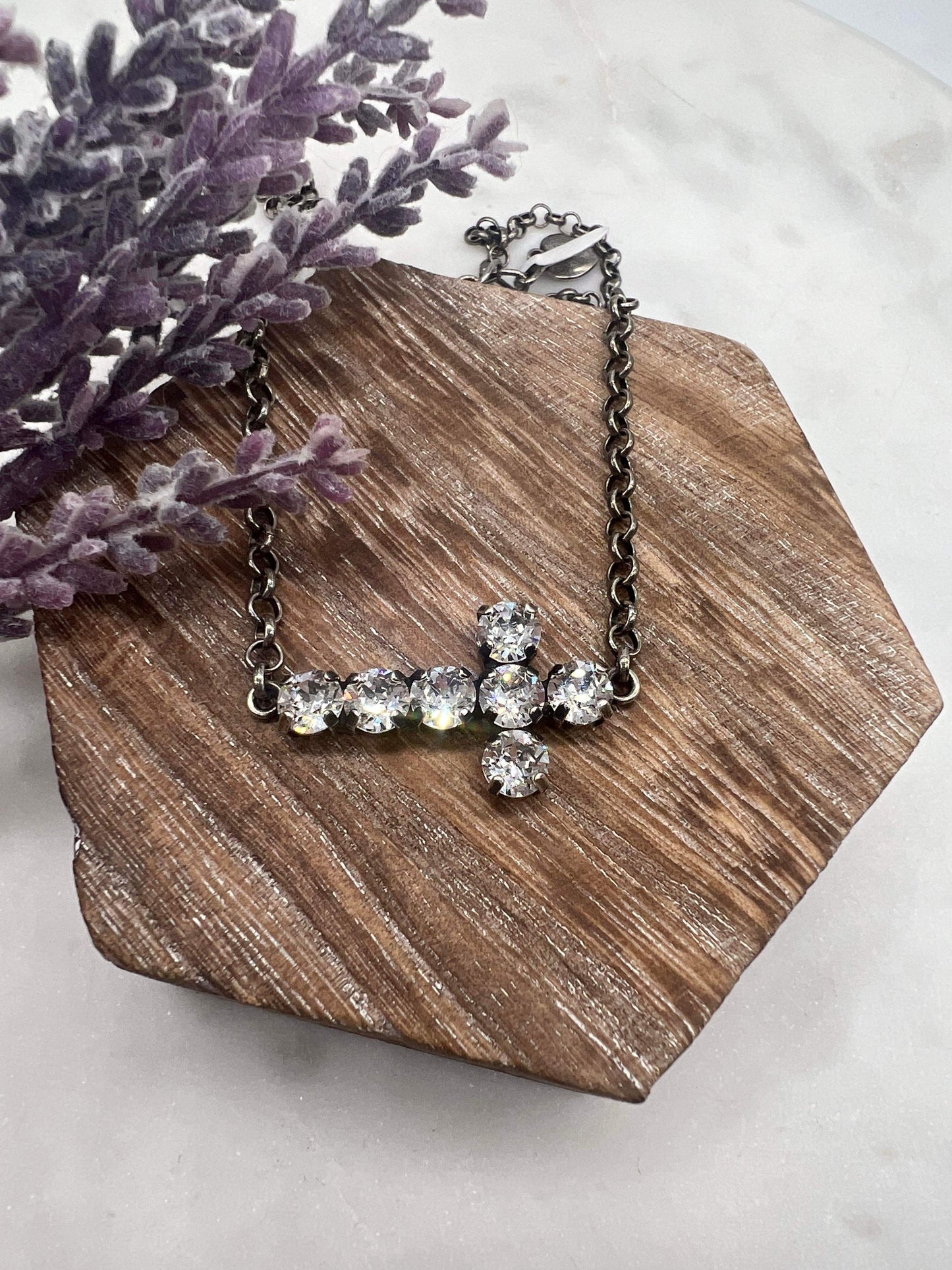 Crystal Side Cross Necklace