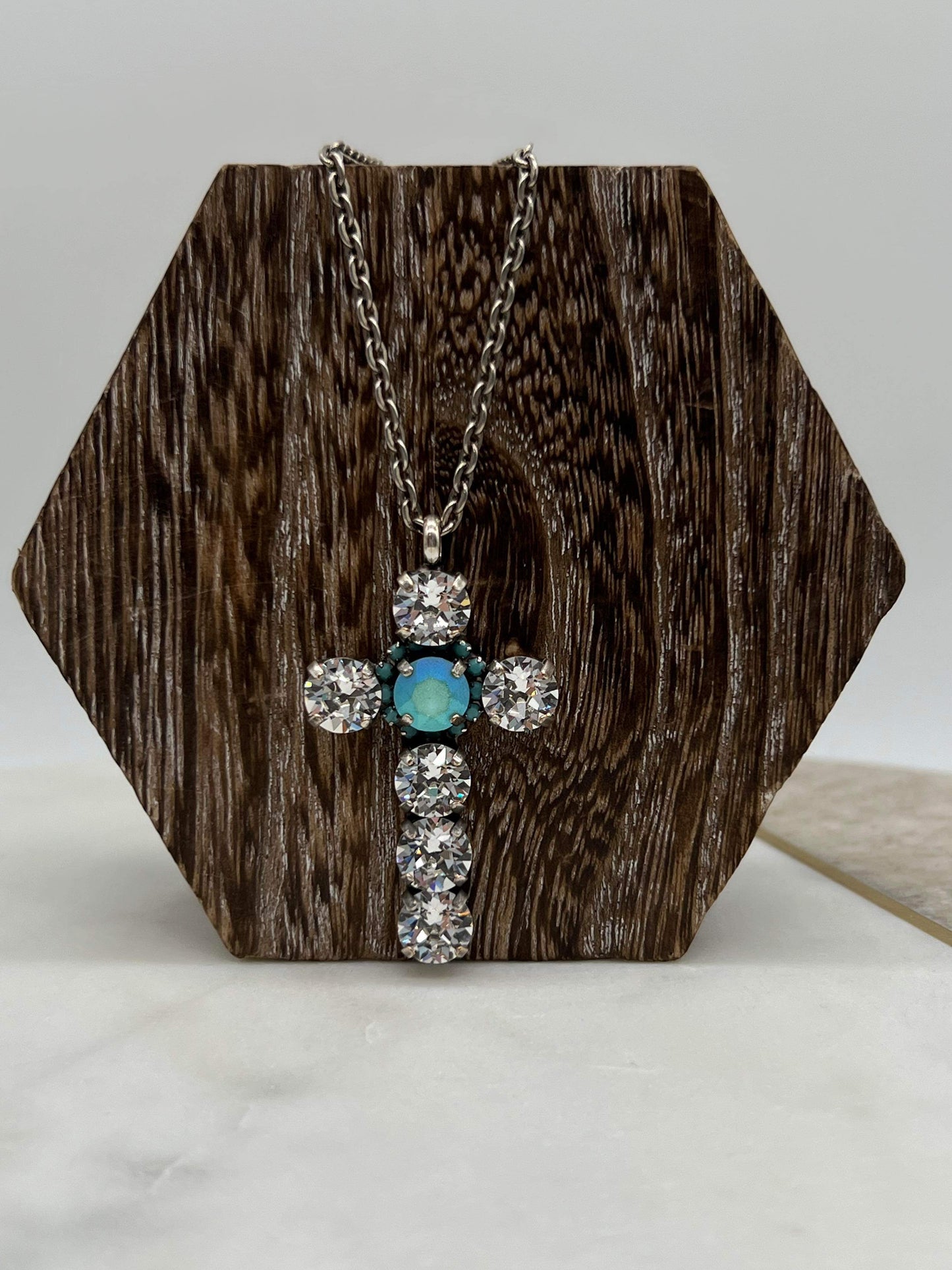 Crystal & Turquoise Cross Necklace