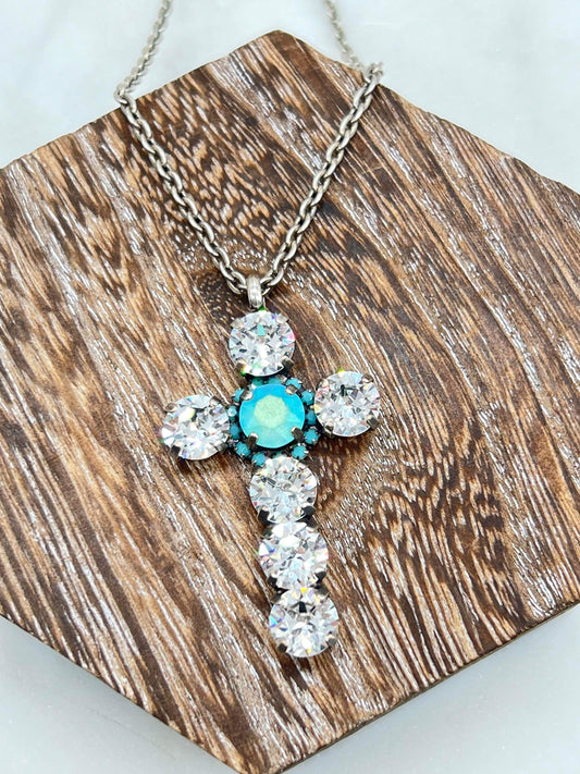 Crystal & Turquoise Cross Necklace