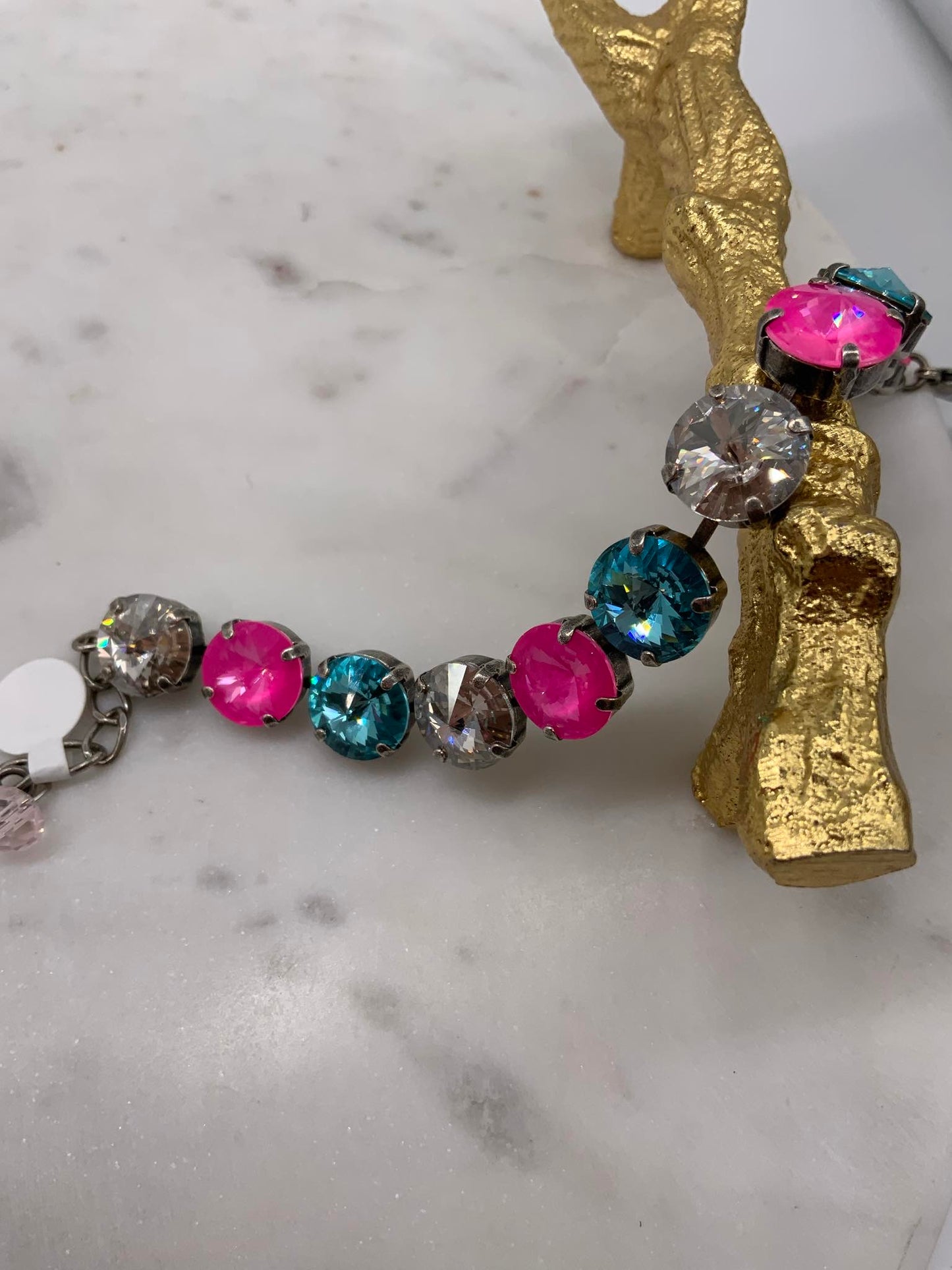 Hot pink, Turquoise, and Crystal 12mm Bracelet