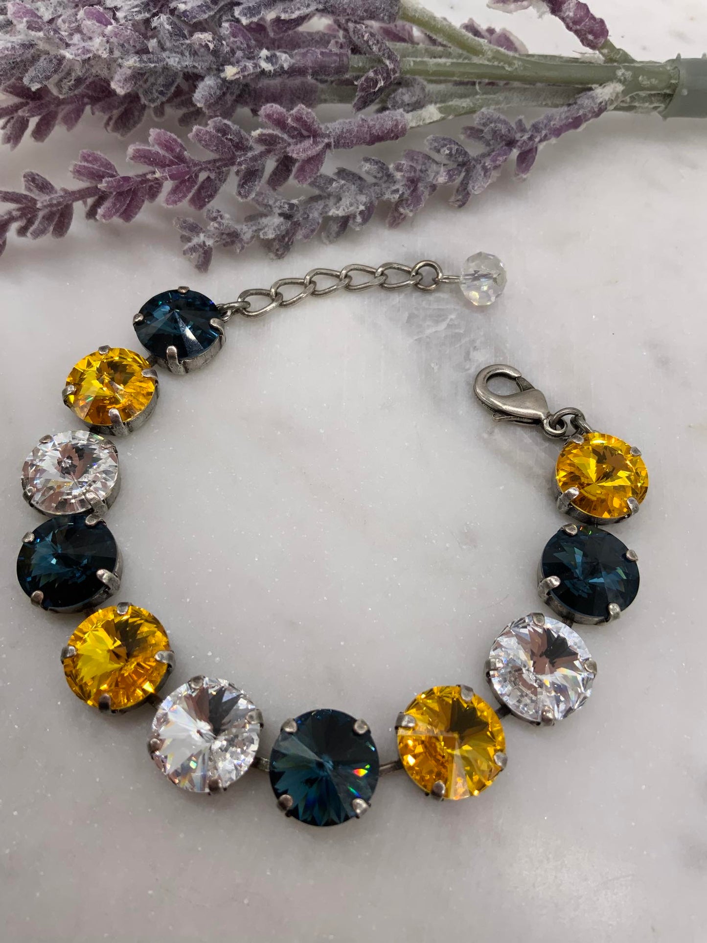 12mm Bracelet with Montana Blue, Golden topaz, and Crystal