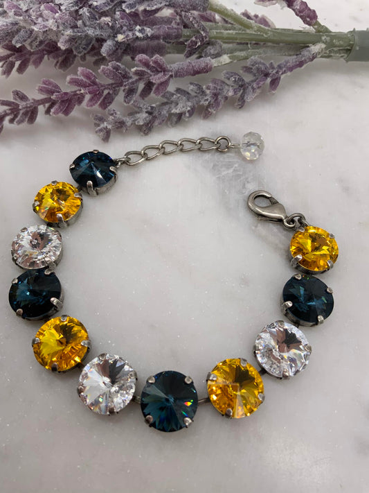 12mm Blue, Crystal, and Topaz (Yellow)  Bracelet and Matching Necklace / Earrings