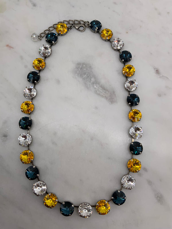 12mm Blue, Crystal, and Topaz (Yellow)  Bracelet and Matching Necklace / Earrings
