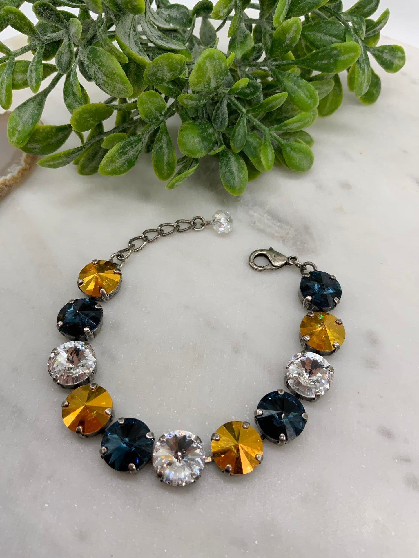 12mm Bracelet with Montana Blue, Metallic gold, and Crystal