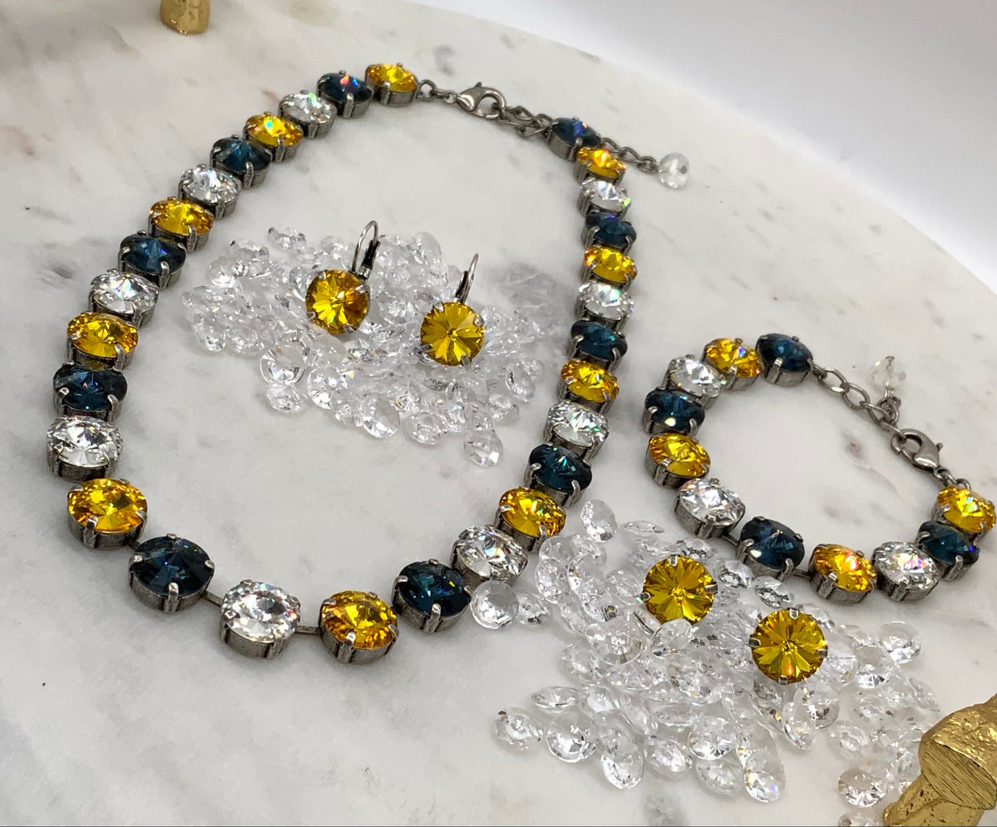 12mm Montana Blue, Golden Topaz, and Crystal Set