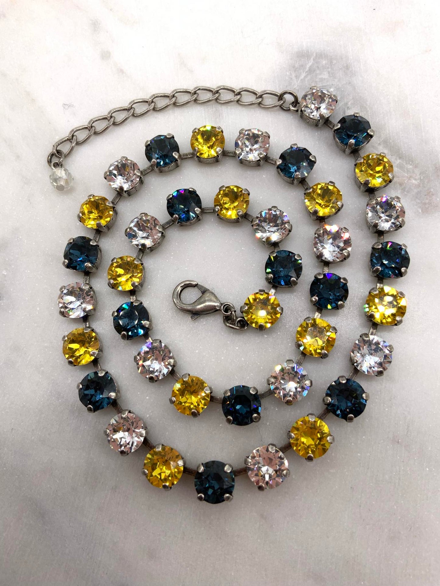 8mm Necklace with Montana Blue, Golden topaz, and Crystal