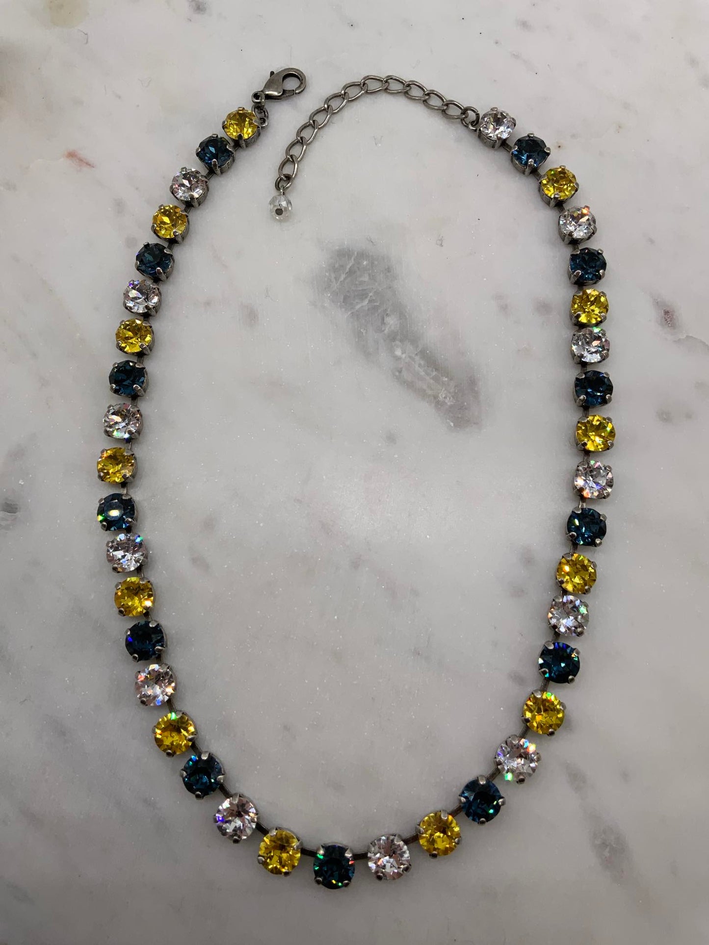 8mm Necklace with Montana Blue, Golden topaz, and Crystal