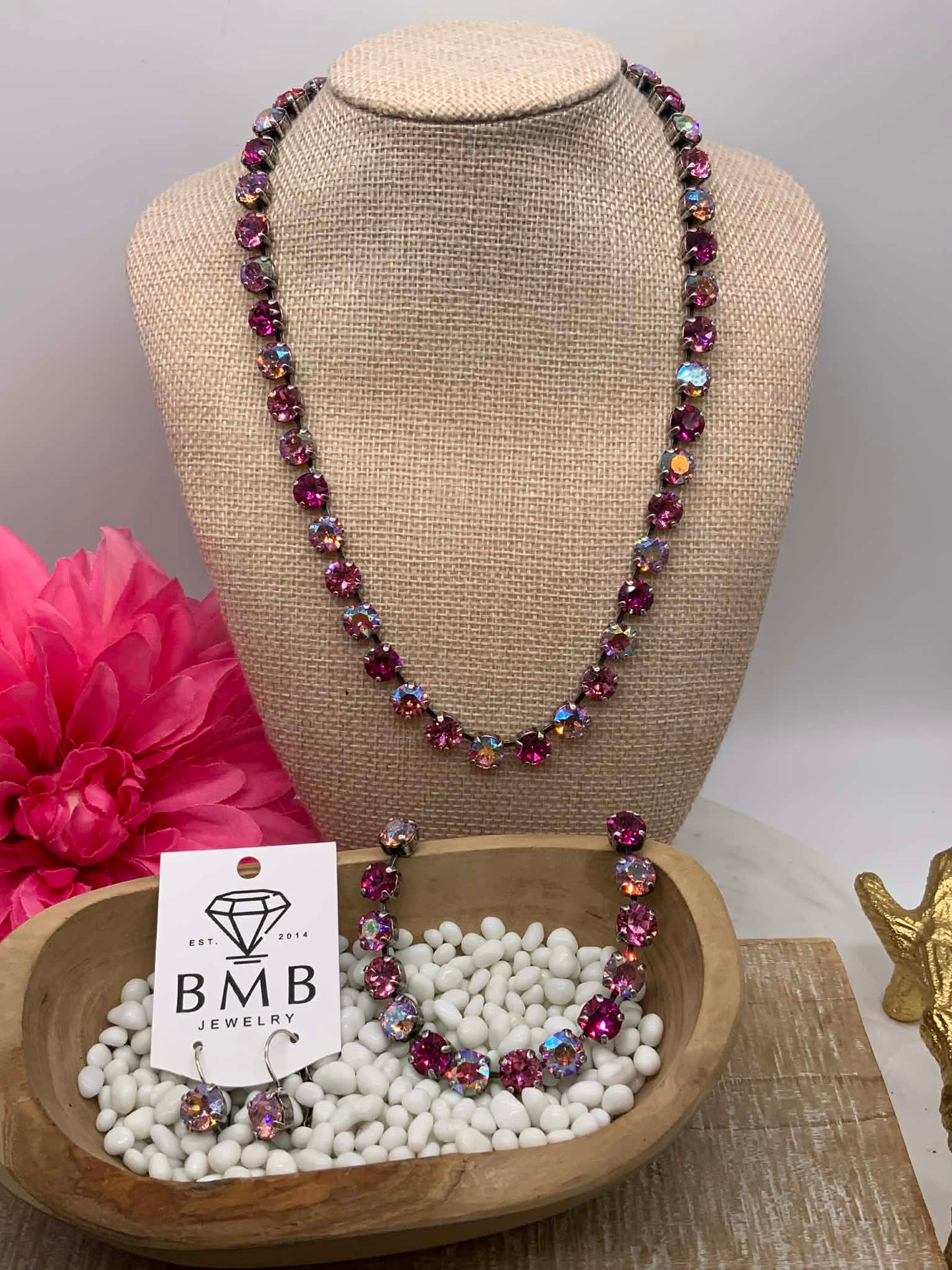 8mm Full Shades of Pink Necklace and Matching Bracelet / Earrings