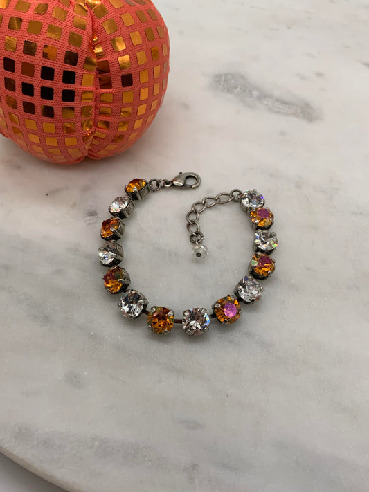 8mm Bracelet with Orange and Clear Crystals