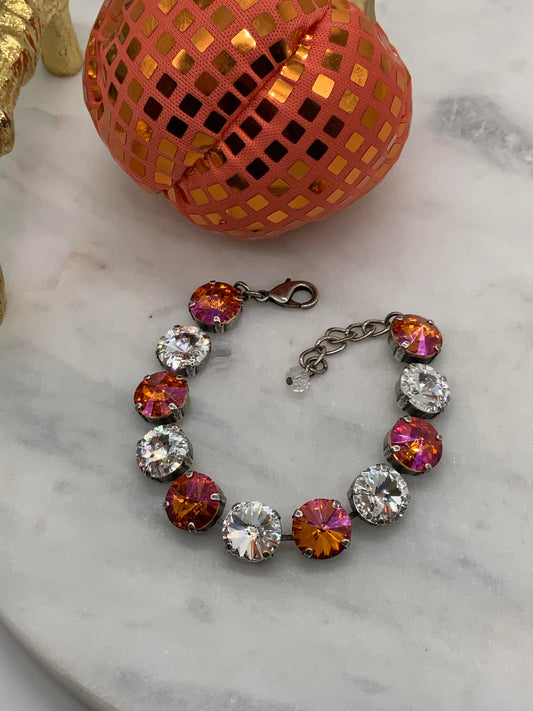 12mm Bracelet with Orange and Clear Crystals