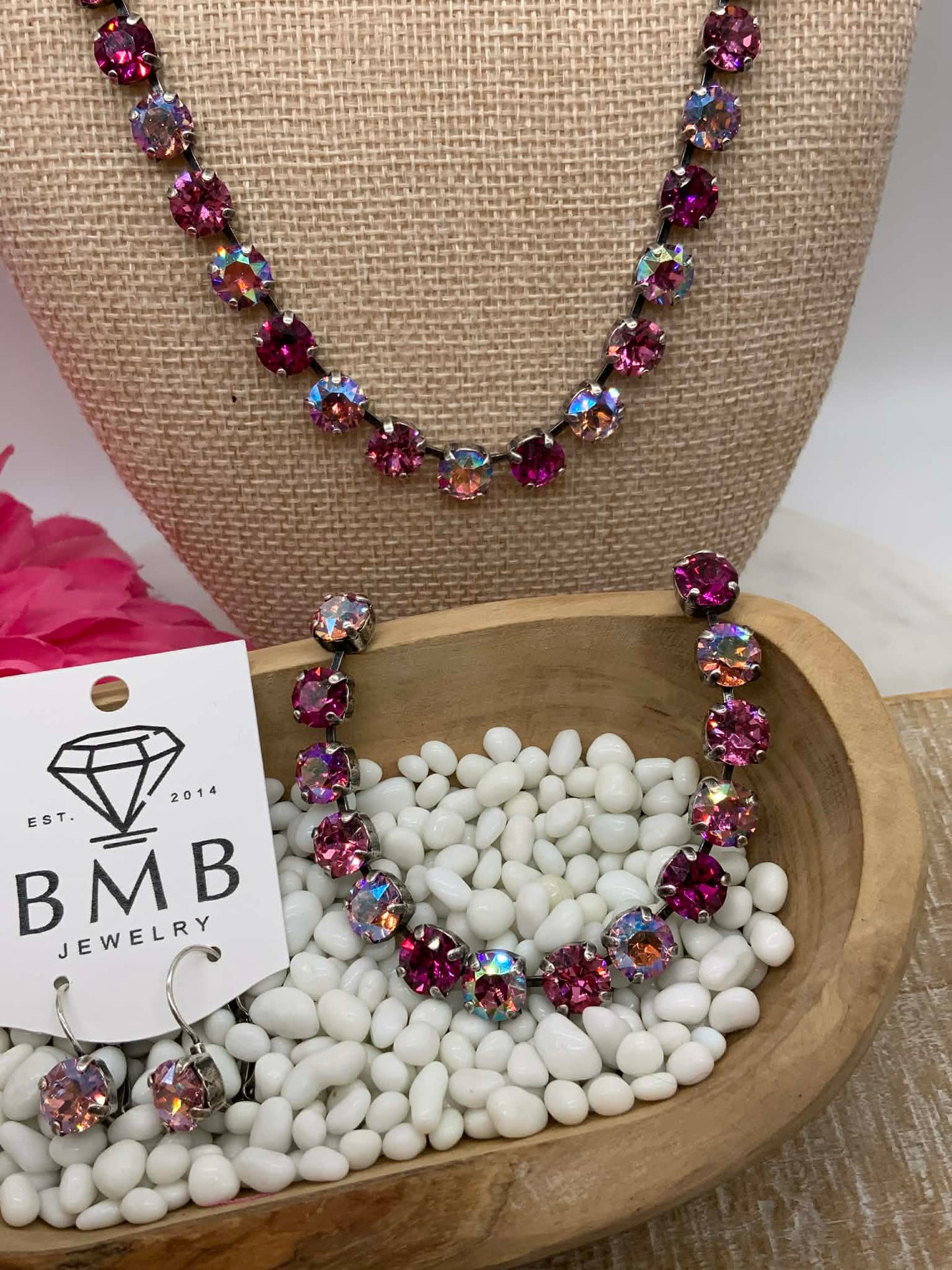 8mm Full Shades of Pink Necklace and Matching Bracelet / Earrings