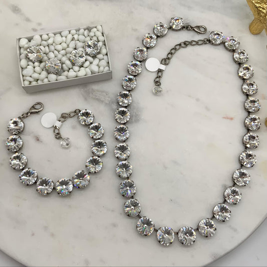 12mm Full Crystal Necklace and Matching Bracelet / Earrings
