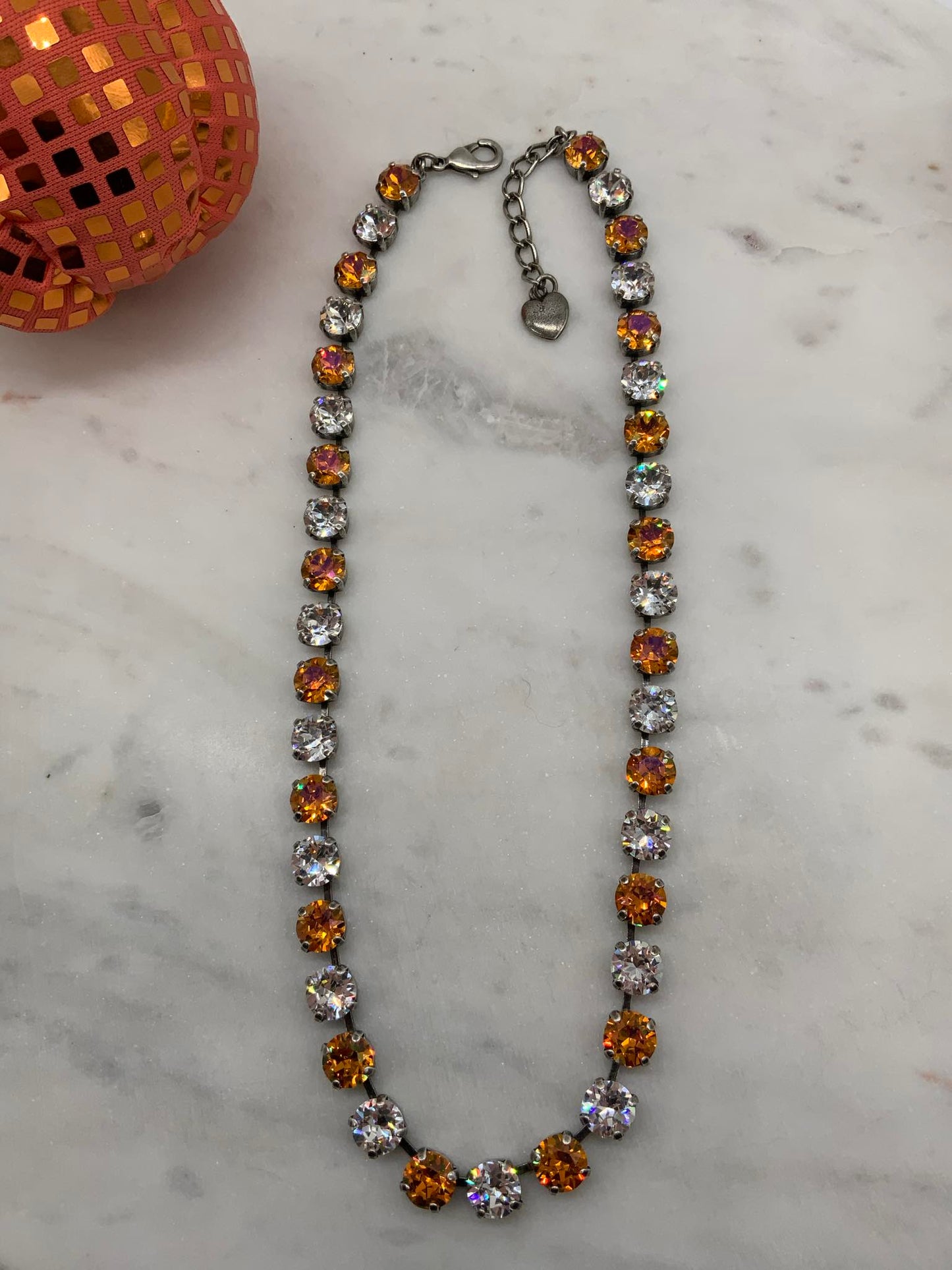 8mm Full Necklace with Orange and Clear Crystals